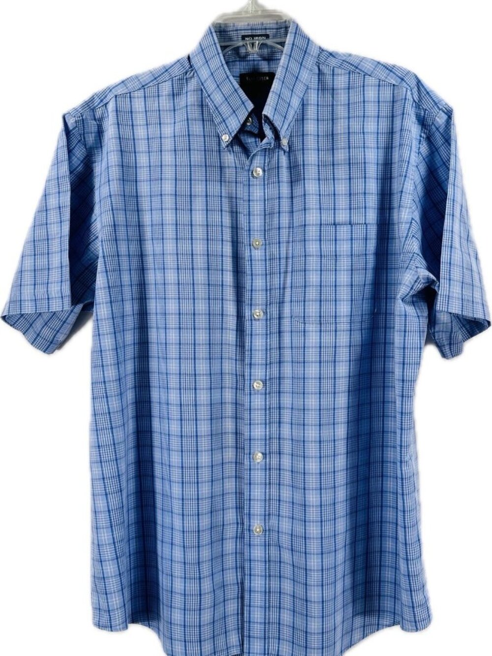 Van Heusen Men's Dress Shirt Button Down Blue White Short Sleeves Size 16-16.5